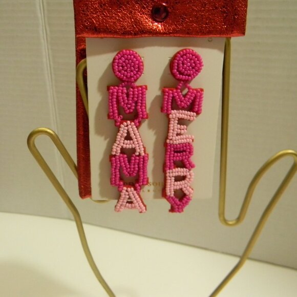 Simply Southern Beaded Earrings Merry Mama Christmas In Gift Pouch NEW - Picture 2 of 6